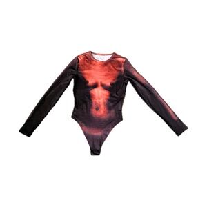 Fashion Nova Red and Black Long Sleeve Bodysuit